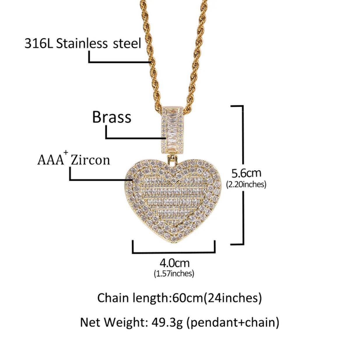 Iced out Photo Heart Locket