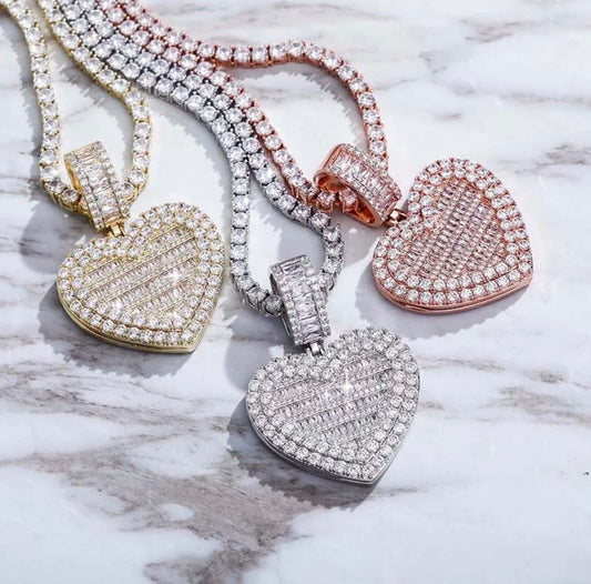 Iced out Photo Heart Locket