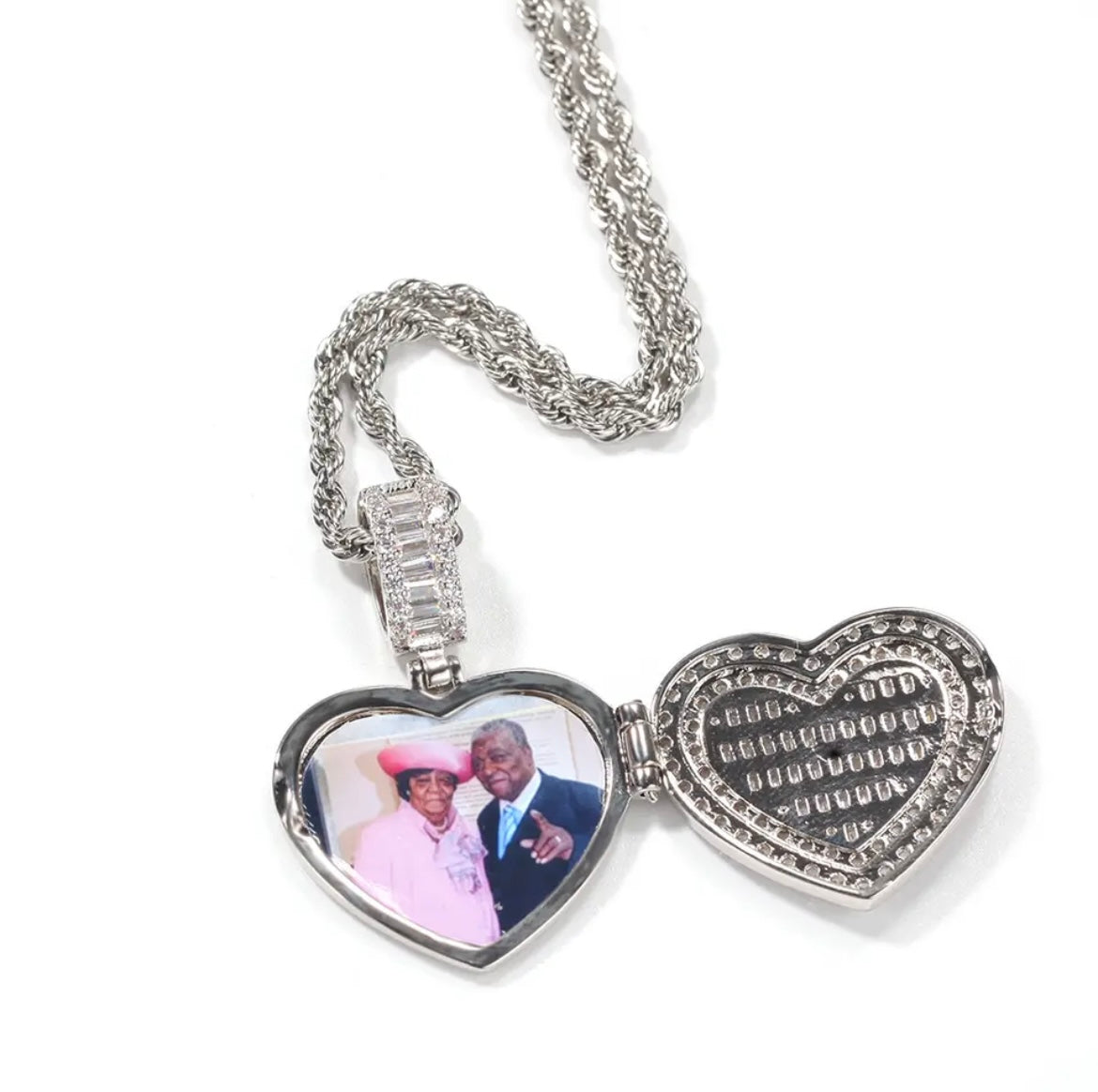 Iced out Photo Heart Locket