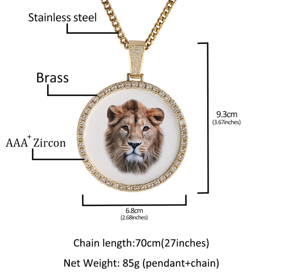 Round photo CZ charm pendant (FREE engrave)