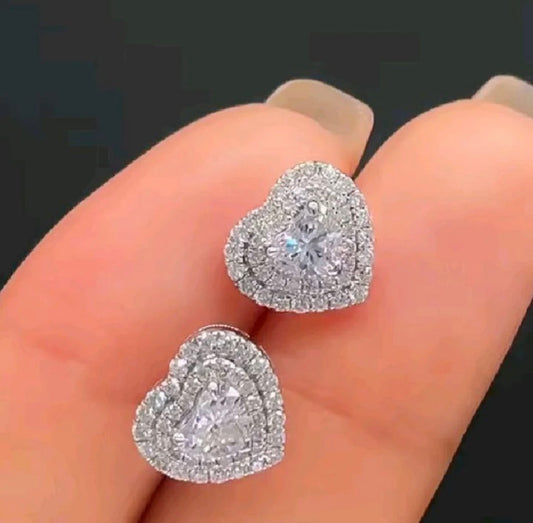 Heart Shaped Diamond Stud Earrings