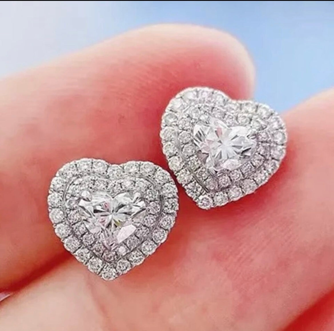 Heart Shaped Diamond Stud Earrings