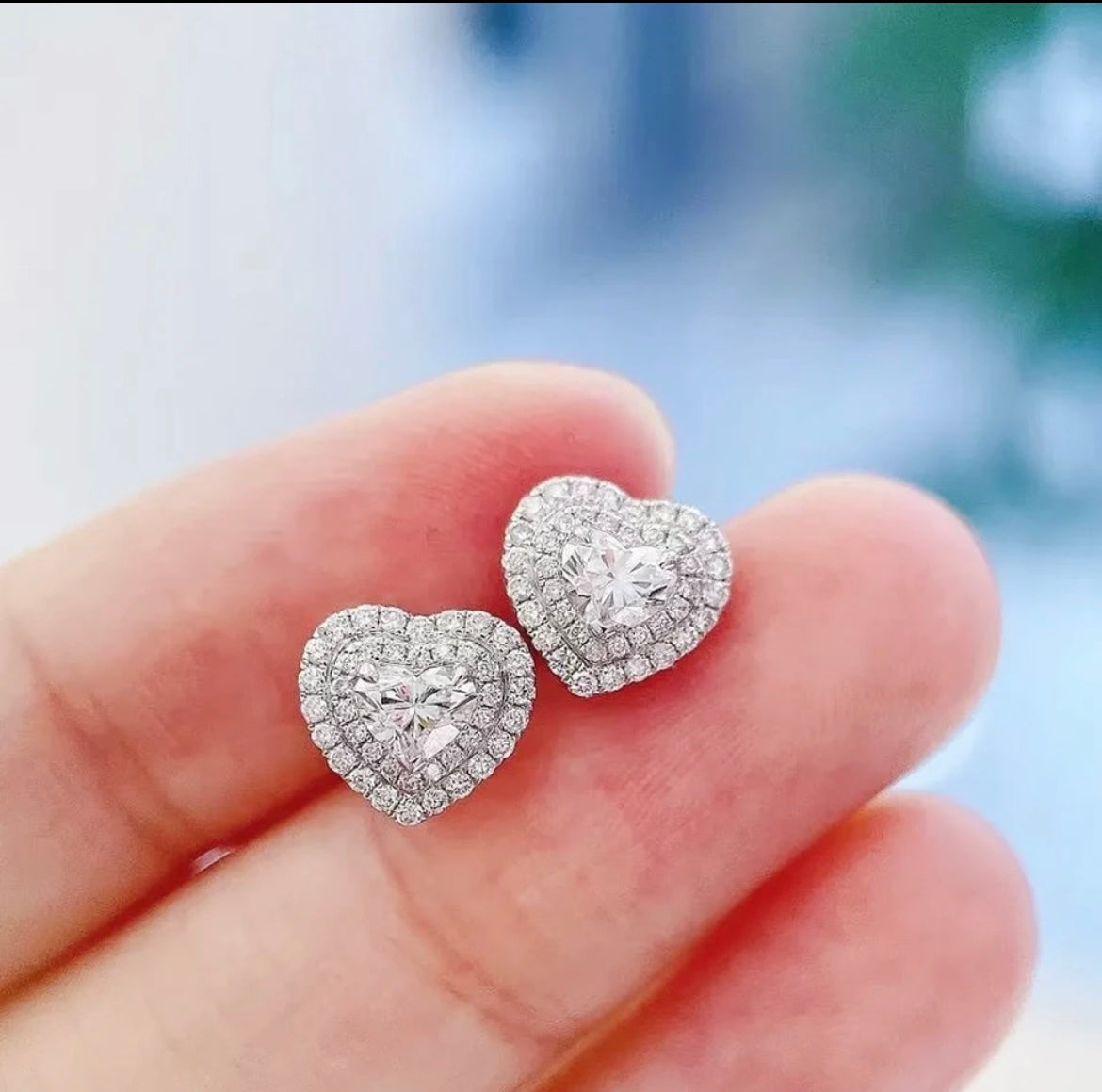 Heart Shaped Diamond Stud Earrings