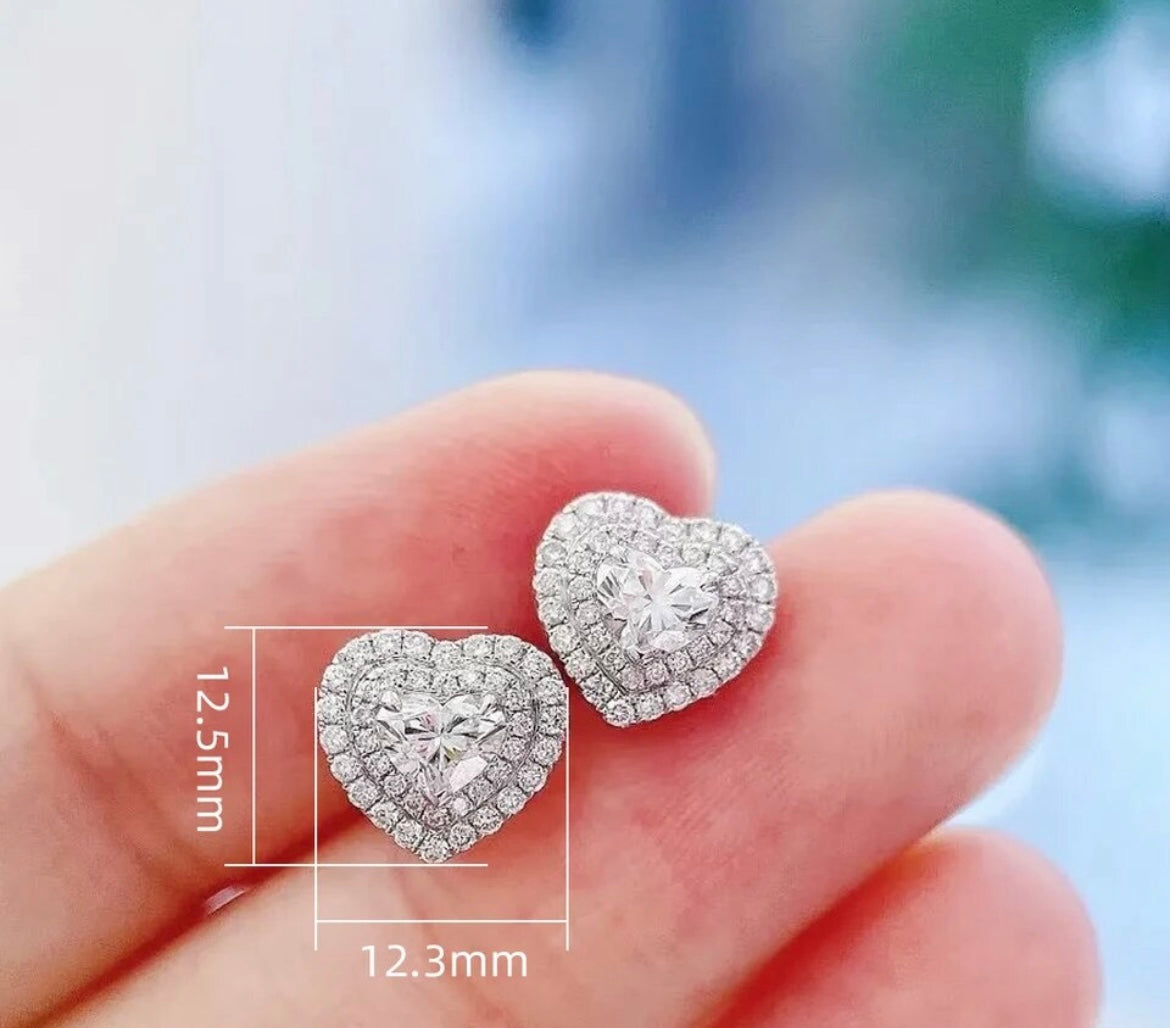 Heart Shaped Diamond Stud Earrings